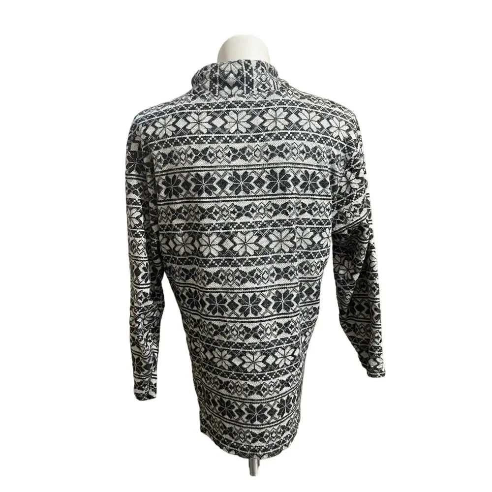Vintage 90s Stefano International L Sweater Black & White Nordic Print Mock Neck